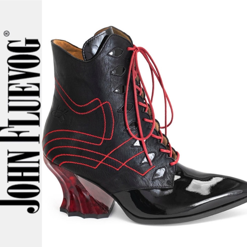 NEW John Fluevog Deliverance Brit Regal Lace-Up Ankle Booties w/ Rococo Heel 7.5 - Picture 2 of 15